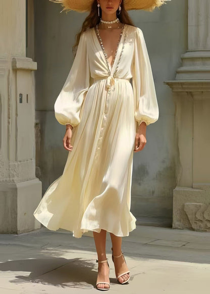 Simple Milk White Draping Silk Tunic Dress Spring