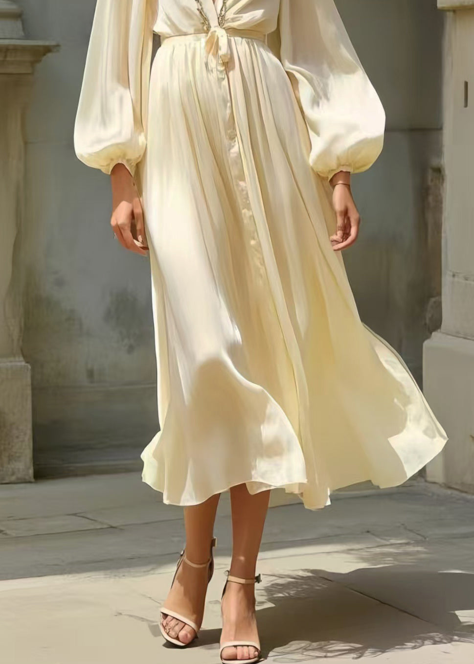 Simple Milk White Draping Silk Tunic Dress Spring