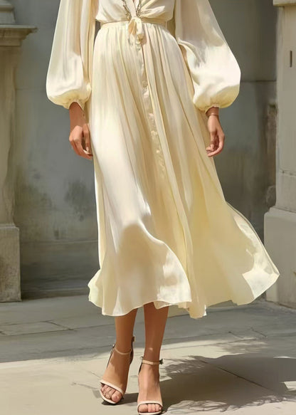 Simple Milk White Draping Silk Tunic Dress Spring