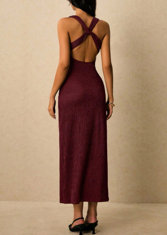 Simple Mulberry Backless Wrinkled Cotton Cami Dress Summer