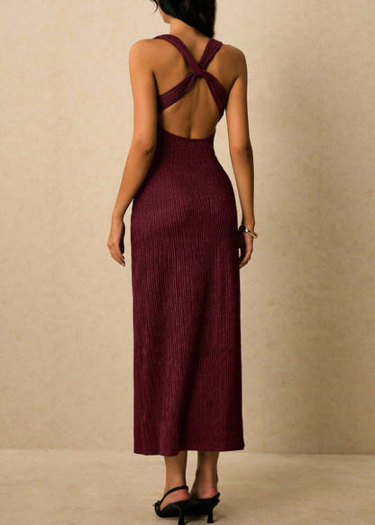 Simple Mulberry Backless Wrinkled Cotton Cami Dress Summer