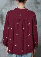 Simple Mulberry Embroidered Cotton Shirt Spring