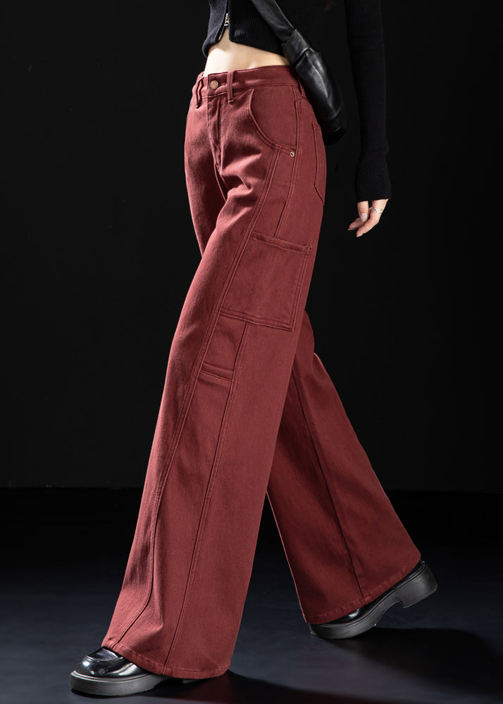 Simple Mulberry Oversized Patchwork Warm Fleece Straight Pants Winter