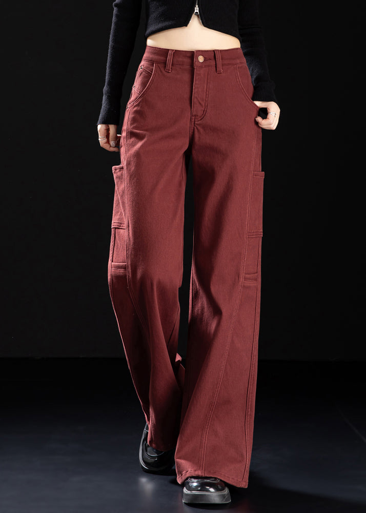 Simple Mulberry Oversized Patchwork Warm Fleece Straight Pants Winter