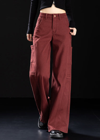 Simple Mulberry Oversized Patchwork Warm Fleece Straight Pants Winter