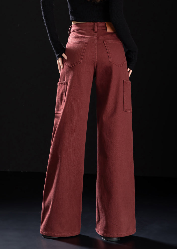 Simple Mulberry Oversized Patchwork Warm Fleece Straight Pants Winter