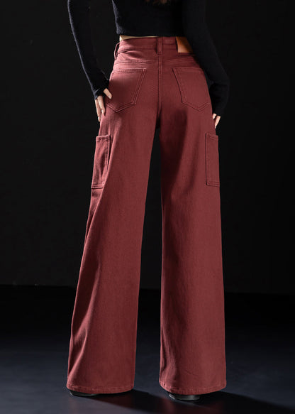 Simple Mulberry Oversized Patchwork Warm Fleece Straight Pants Winter