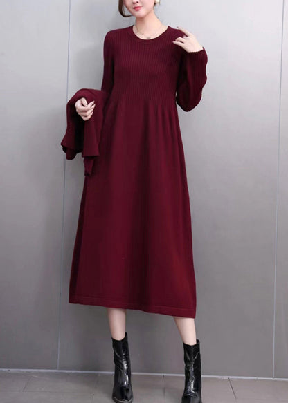 Simple Mulberry Turtleneck Patchwork Cotton Knit Sweaters And Maxi Skirts Two Pieces Set Winter