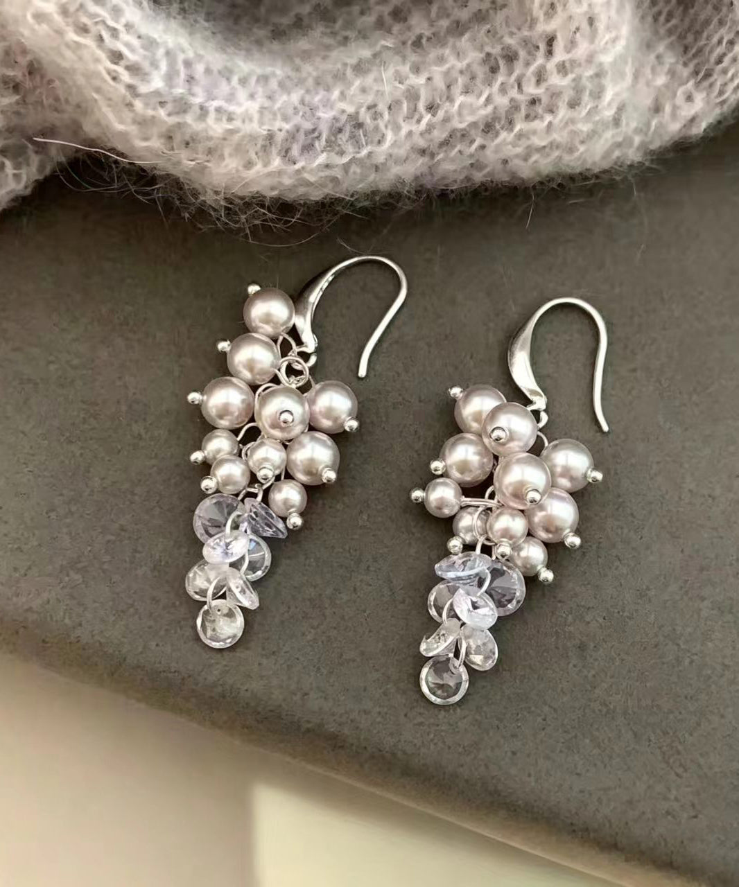 Simple Nude Pearl Crystal Silver Plated Hook Earrings Drop Earrings