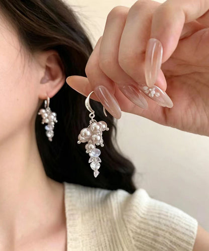 Simple Nude Pearl Crystal Silver Plated Hook Earrings Drop Earrings