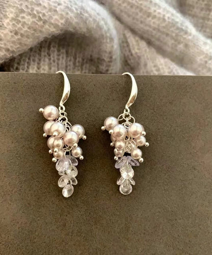Simple Nude Pearl Crystal Silver Plated Hook Earrings Drop Earrings