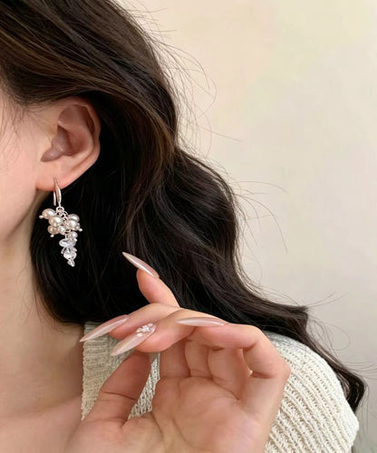 Simple Nude Pearl Crystal Silver Plated Hook Earrings Drop Earrings
