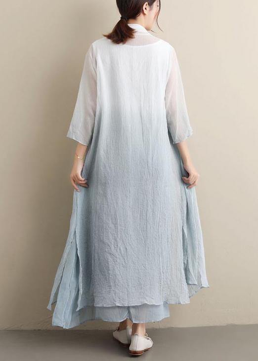 Simple O Neck Two Pieces Summer Clothes Women Fabrics Gradient Grey A Line Dress - SooLinen