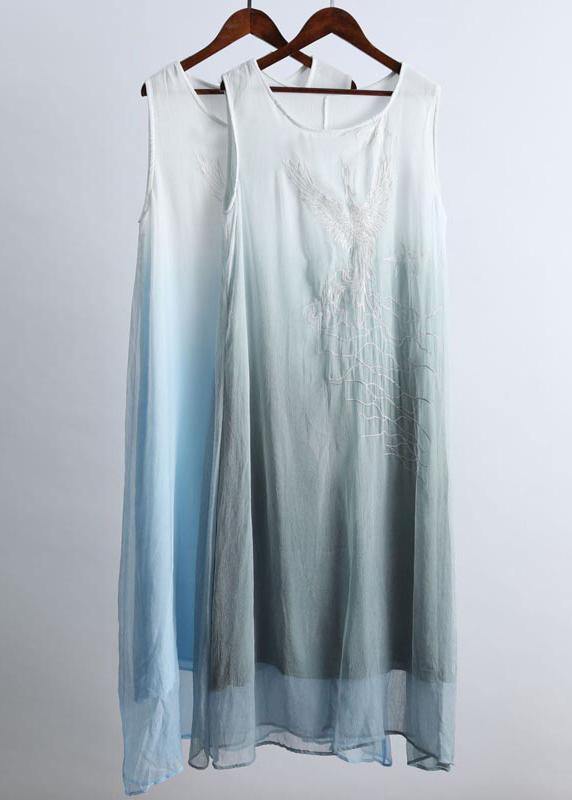 Simple O Neck Two Pieces Summer Clothes Women Fabrics Gradient Grey A Line Dress - SooLinen