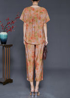 Simple Orange Oversized Tie Dye Linen Two Piece Set Outfits Summer