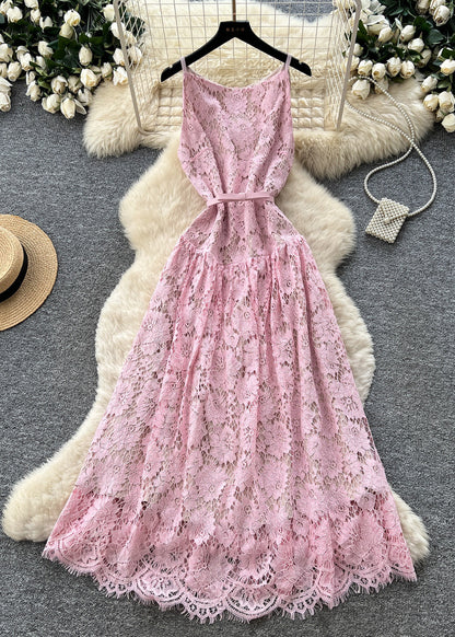 Simple Pink Exra Large Hem Lace Holiday Dress Summer