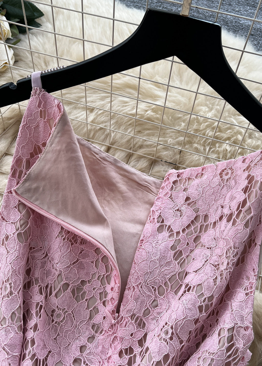 Simple Pink Exra Large Hem Lace Holiday Dress Summer