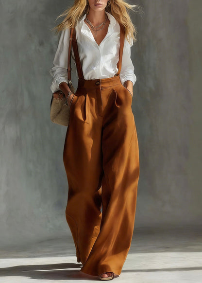 Simple Pink Oversized Pockets Cotton Wide Leg Pants Fall