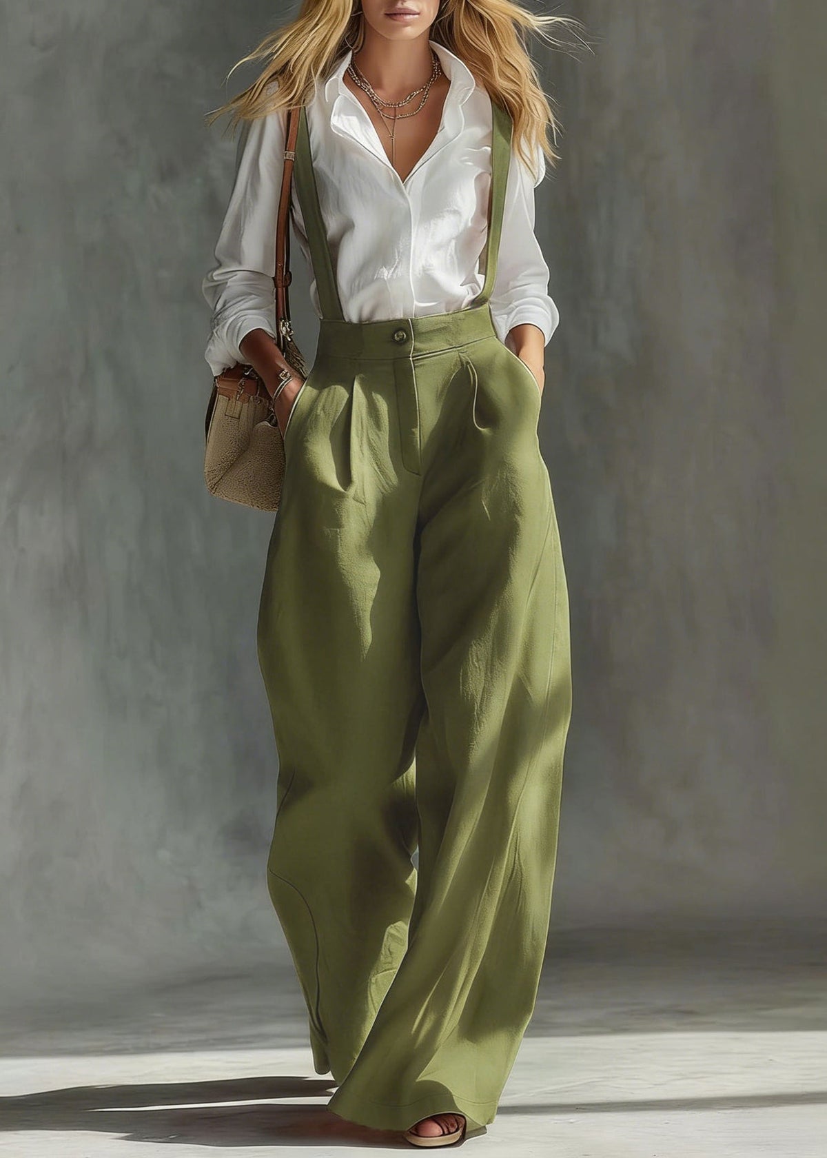 Simple Pink Oversized Pockets Cotton Wide Leg Pants Fall