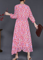 Simple Pink Print Silm Fit Chiffon Dresses Summer