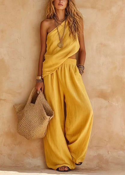 Simple Purple Asymmetrical Cotton Two Piece Set Sleeveless