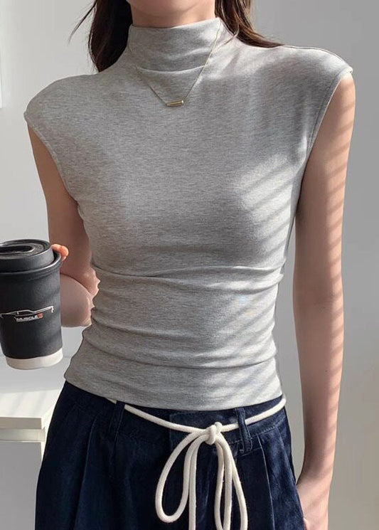 Simple Purple Hign Neck Short Sleeve Yoga Top