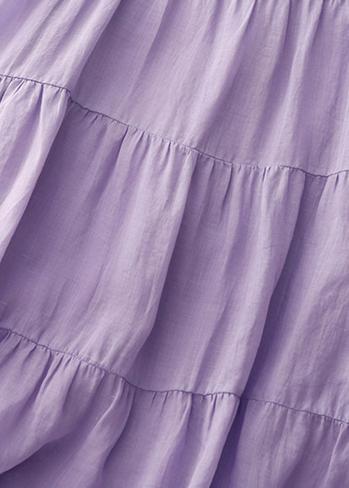 Simple Purple O-Neck Solid Cotton Long Dresses Sleeveless