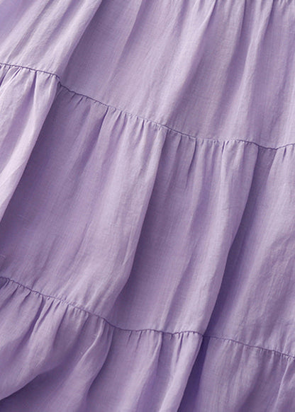 Simple Purple O-Neck Solid Cotton Long Dresses Sleeveless