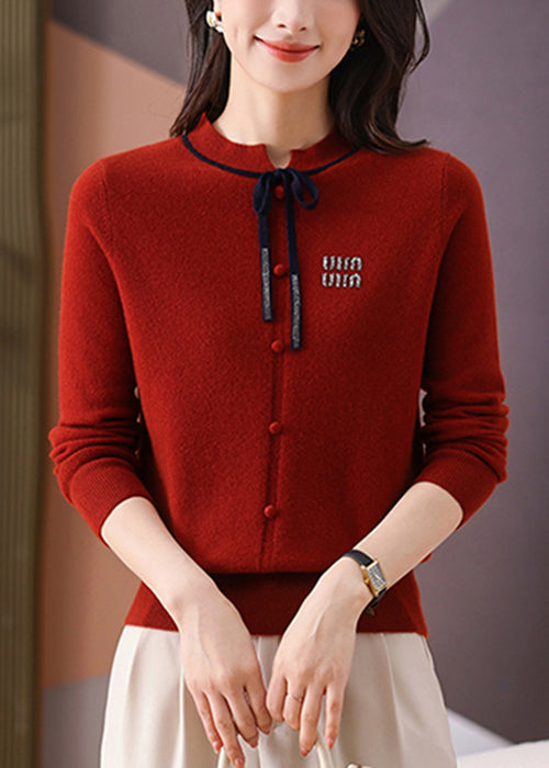 Simple Red Button Thick Solid Woolen Sweater Long Sleeve