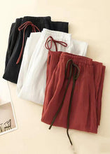 Load image into Gallery viewer, Simple Red Solid Elastic Waist Cotton Crop Pants Summer