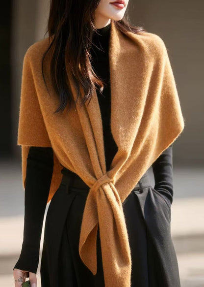 Simple Red V Neck Lace Up Woolen Cape Sweater Batwing Sleeve