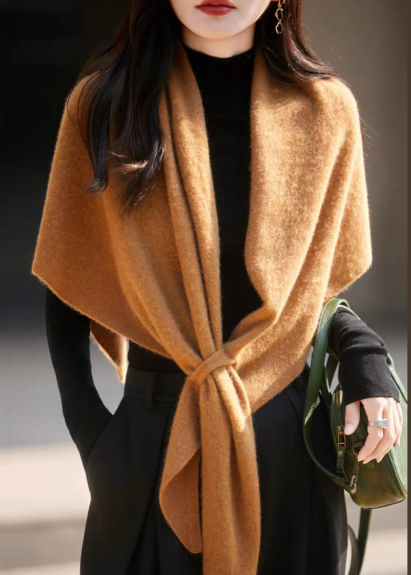 Simple Red V Neck Lace Up Woolen Cape Sweater Batwing Sleeve