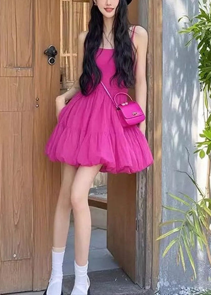 Simple Rose Cold Shoulder Solid Cotton Spaghetti Strap Dress Sleeveless