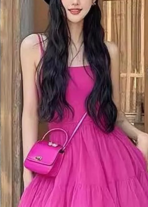 Simple Rose Cold Shoulder Solid Cotton Spaghetti Strap Dress Sleeveless