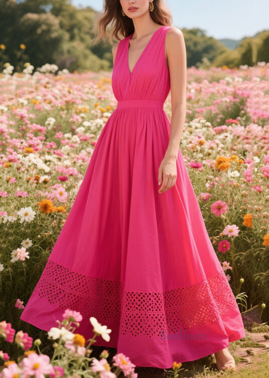 Simple Rose Patchwork Hollow Out Cotton Cami Dresses Summer