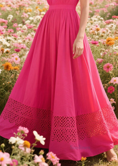 Simple Rose Patchwork Hollow Out Cotton Cami Dresses Summer