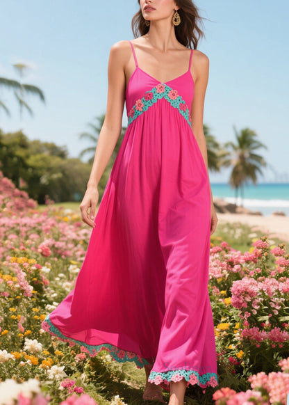 Simple Rose Patchwork Lace Cotton Beach Dress Summer