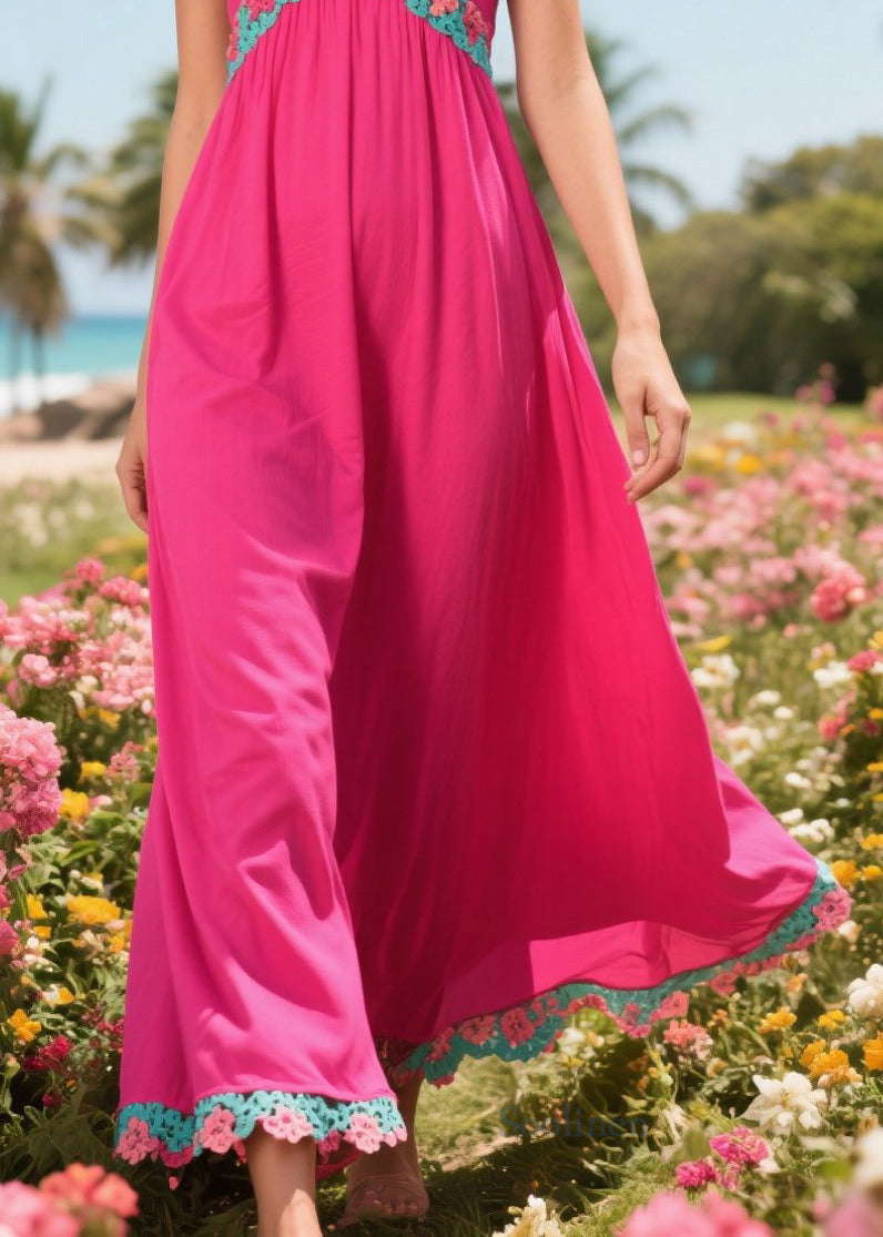 Simple Rose Patchwork Lace Cotton Beach Dress Summer