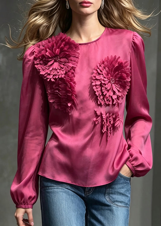 Simple Rose Stereoscopic Floral Sheer Chiffon Top And Cami Two Piece Set Fall