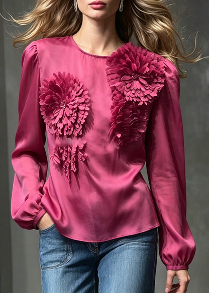 Simple Rose Stereoscopic Floral Sheer Chiffon Top And Cami Two Piece Set Fall