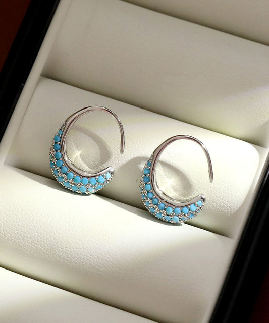 Simple Silk Copper Zircon Turquoise C-Shaped Hoop Earrings