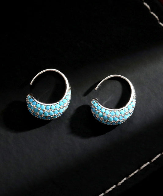 Simple Silk Copper Zircon Turquoise C-Shaped Hoop Earrings