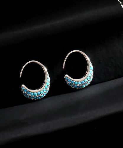Simple Silk Copper Zircon Turquoise C-Shaped Hoop Earrings