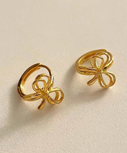 Simple Silk Sterling Silver Bow Hollow Out Hoop Earrings