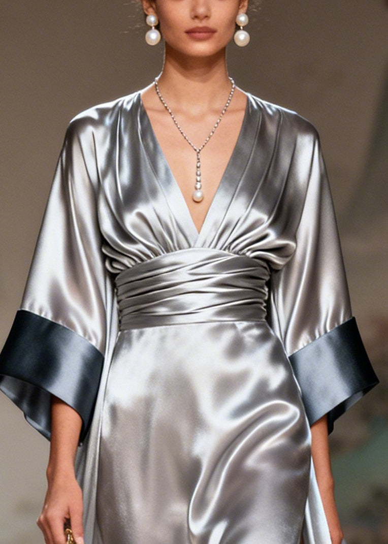 Simple Silvery Tunic Exra Large Hem Silk Party Dress Summer