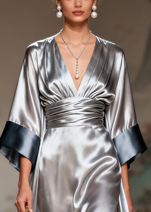 Simple Silvery Tunic Exra Large Hem Silk Party Dress Summer