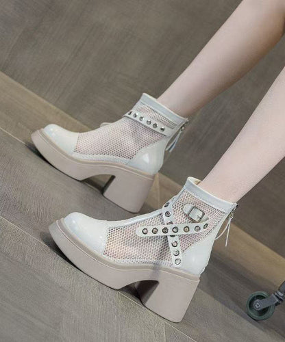 Simple Splicing Chunky Boots White Faux Leather
