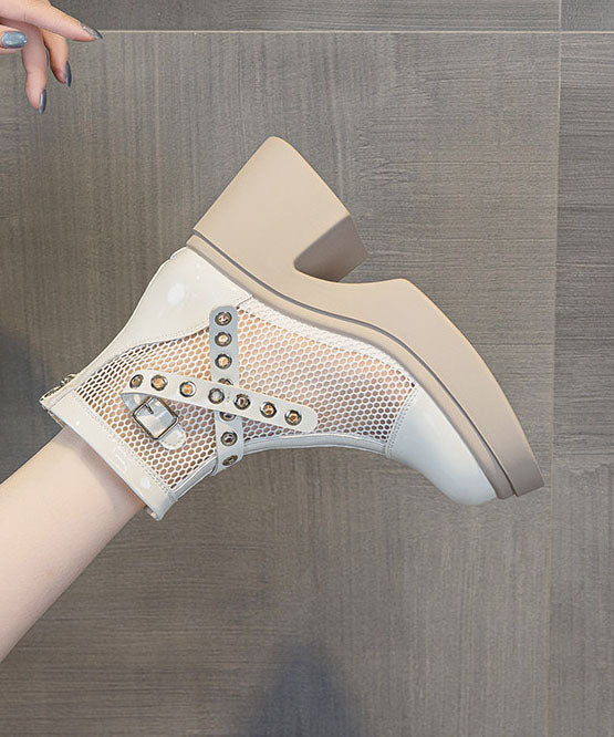 Simple Splicing Chunky Boots White Faux Leather