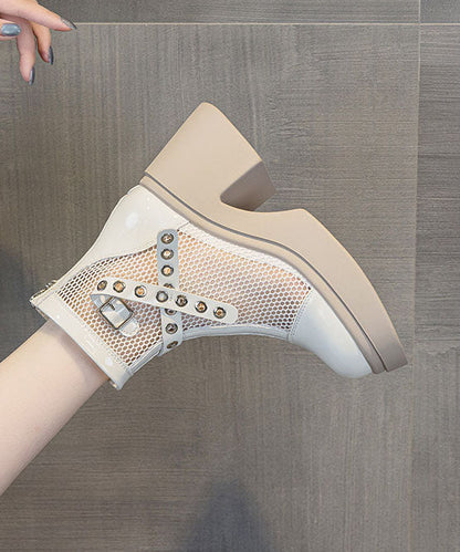 Simple Splicing Chunky Boots White Faux Leather