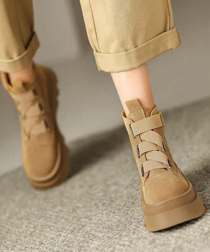 Simple Splicing Platform Boots Brown Suede Cross Strap
